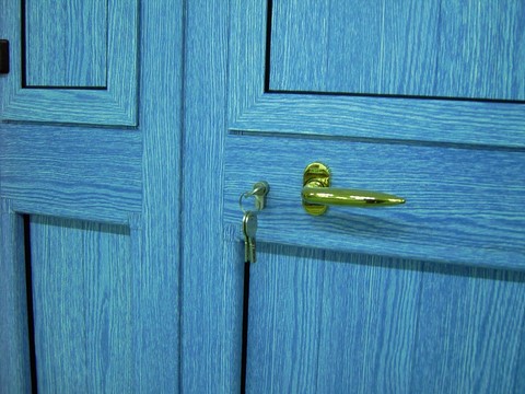 porta con scurini in alluminio effetto legno blu